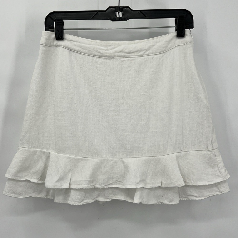 Caren Forbes‎ Micro Mini Skirt White Linen Ruffle Hem Angelcore Coquette Medium